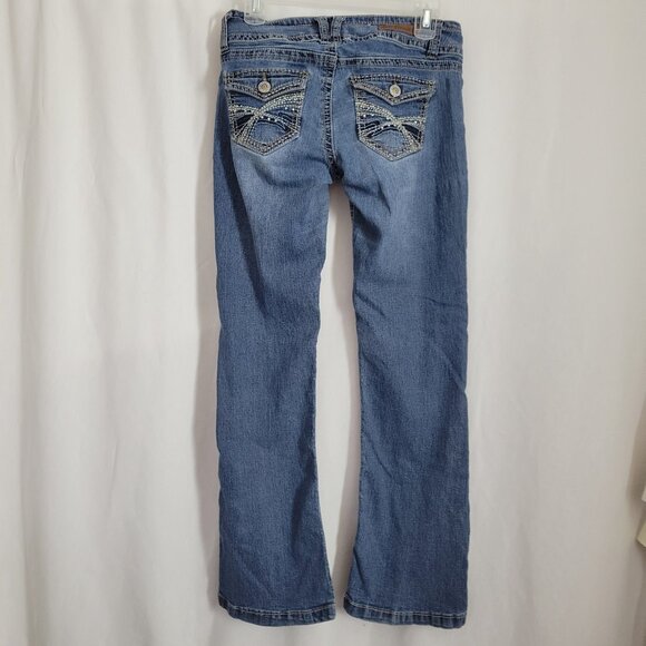 Wallflower Jeans Embellished Denim Junior 5 rhinestone embroidered distressed - Picture 2 of 9